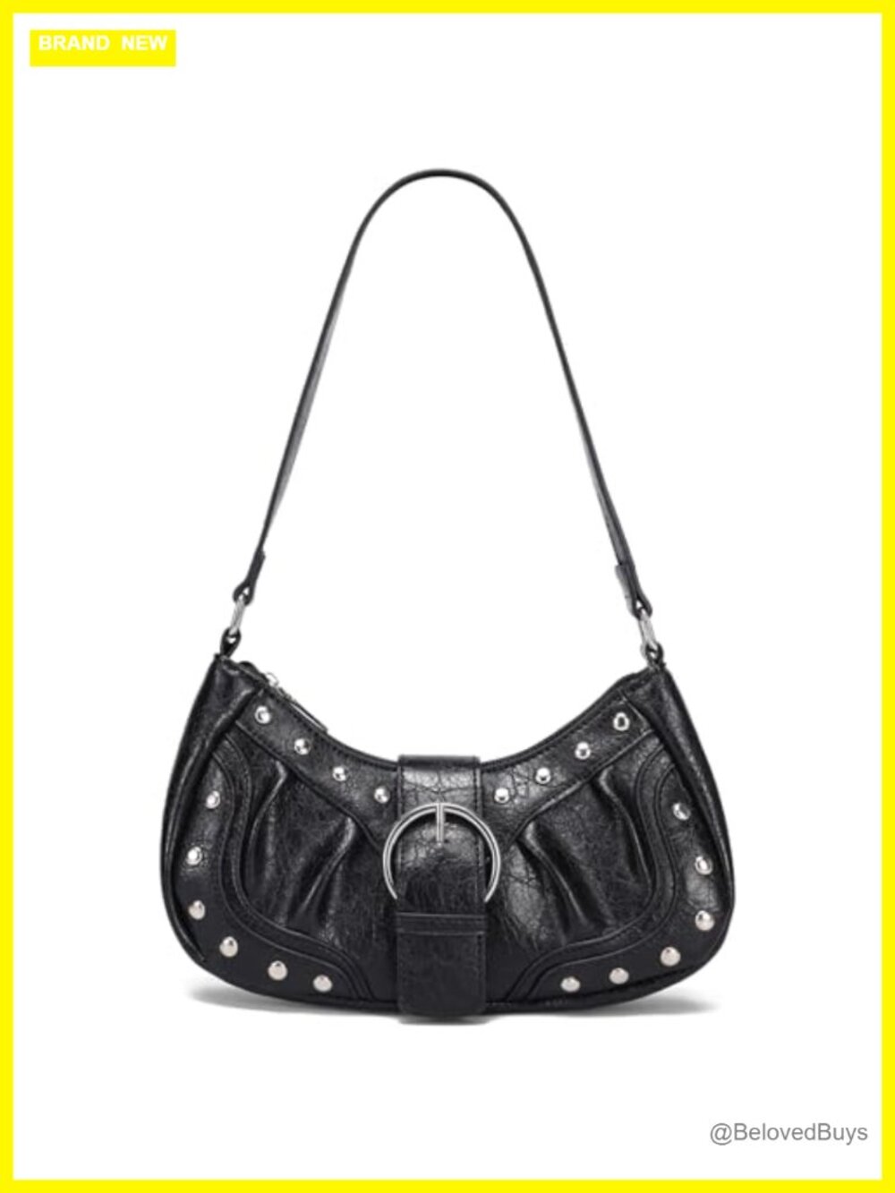 Vegan Leather Small Shoulder Bag Y2K Rivet Studded Pleated Purse